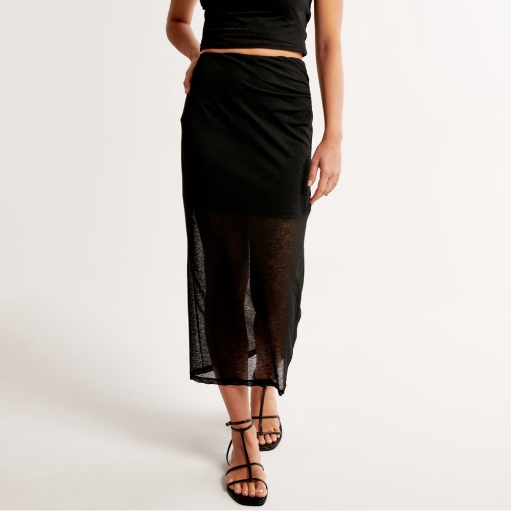 NWT A&F Black Maxi Sheer See Through Skirt XLP extra large petite